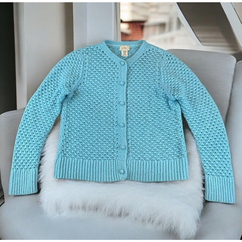 VTG LL Bean Crochet Cardigan Sweater Womens Sz Large Wool Angora Grandmacore